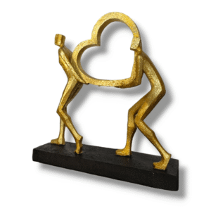 Polyresin Show Piece - Couple Carrying Heart - Black & Gold - Ideal for Wedding or Anniversary Gift