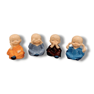 Cute Mini Buddha Monk Idol Statue for Car Dashboard, Living Room, Table Top Home Decoration Showpiece (Multicolor) Set of 4 Pieces