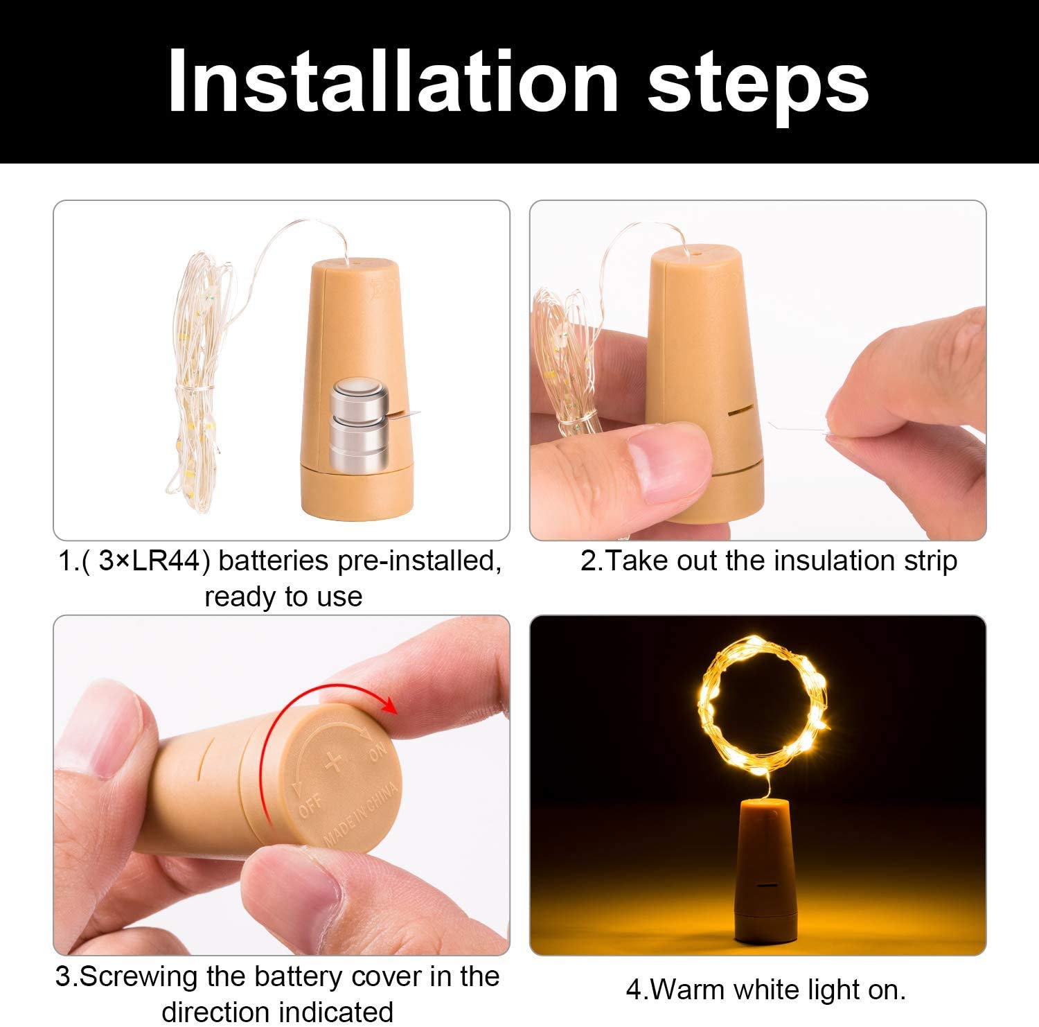 Cork LED - Wireless Light - 2Mtr Length - Works on Battery - Warm White (Yellow) light - Ideally for Home Decor og enhancing Gift Hampers - Image 3