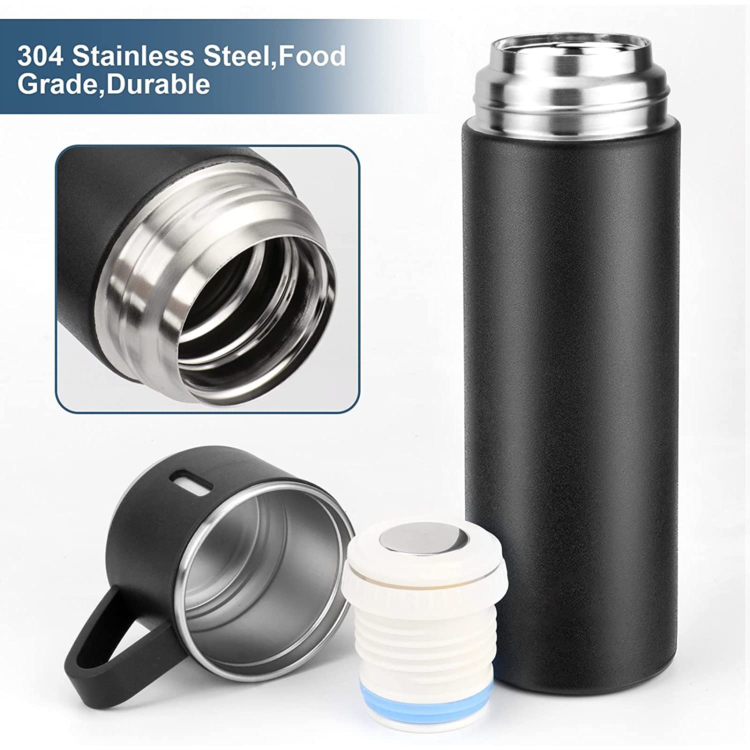 Vacuum Flask Set with 2 Cups, Double Wall Stainless Steel Thermo 500ml Vacuum Insulated Bottle Water Flask Set (Hot & Cold) (Multicolor) - Image 6