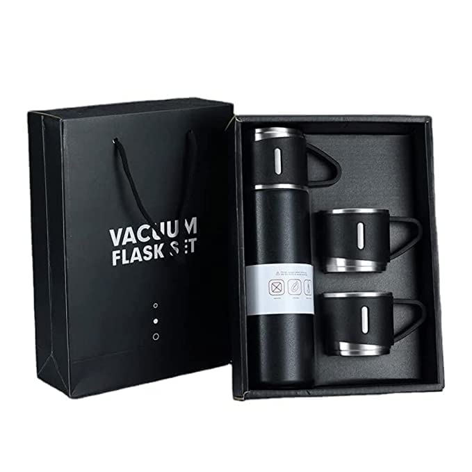 Vacuum Flask Set with 2 Cups, Double Wall Stainless Steel Thermo 500ml Vacuum Insulated Bottle Water Flask Set (Hot & Cold) (Multicolor)