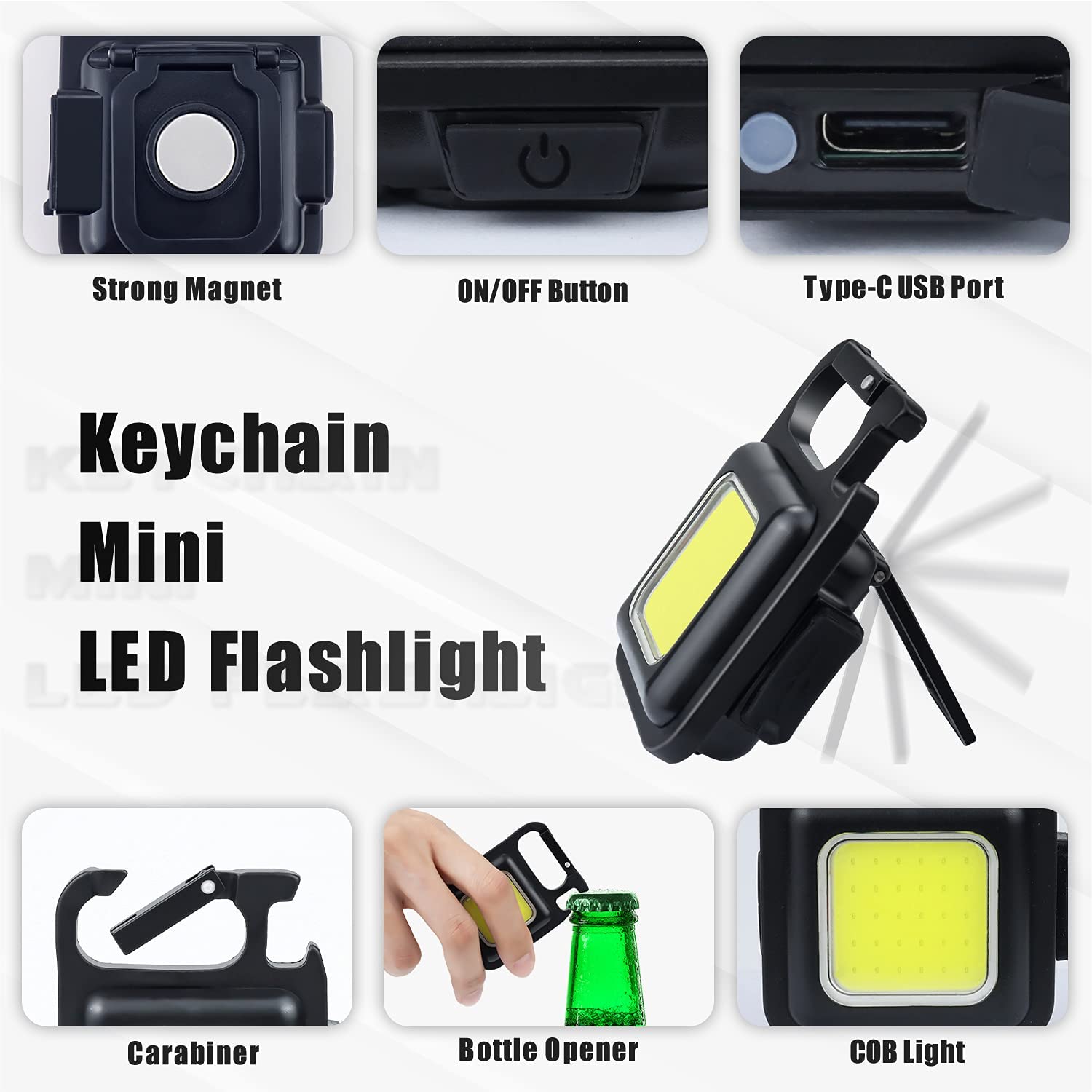 LED Flashlight 800 Lumens COB Rechargeable Keychain Mini Flashlight 5 hrs Torch Emergency Light (Black) - Image 6