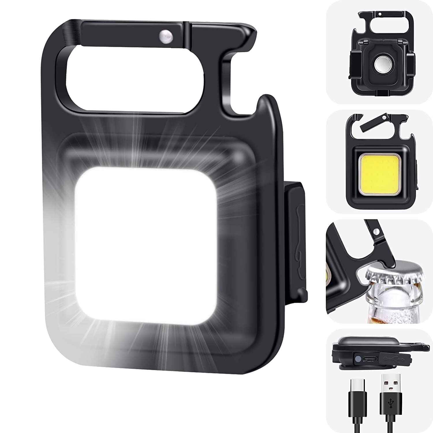 LED Flashlight 800 Lumens COB Rechargeable Keychain Mini Flashlight 5 hrs Torch Emergency Light (Black) - Image 2