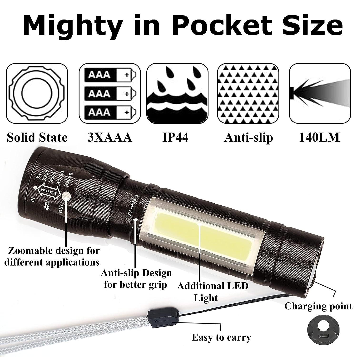 Tactical Flashlight + Desk Lamp with Gift Box Focus Zoom Torch Light with 3 Modes Adjustable for Emergency and Activities (Aluminum) - Image 6