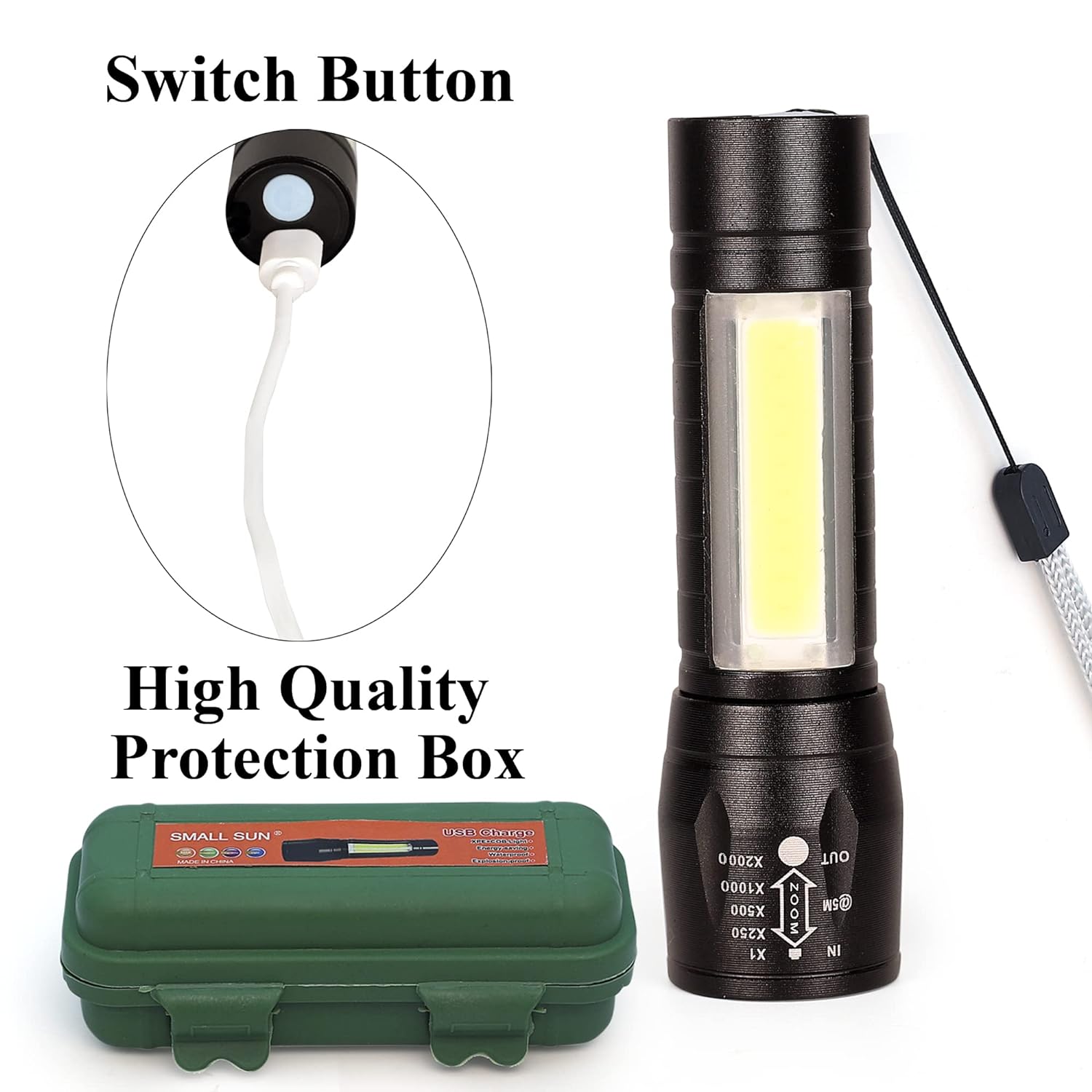 Tactical Flashlight + Desk Lamp with Gift Box Focus Zoom Torch Light with 3 Modes Adjustable for Emergency and Activities (Aluminum) - Image 3