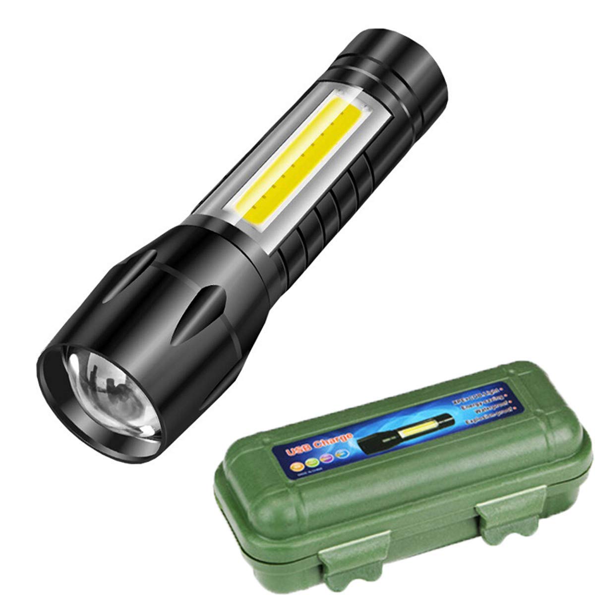 Tactical Flashlight + Desk Lamp with Gift Box Focus Zoom Torch Light with 3 Modes Adjustable for Emergency and Activities (Aluminum)