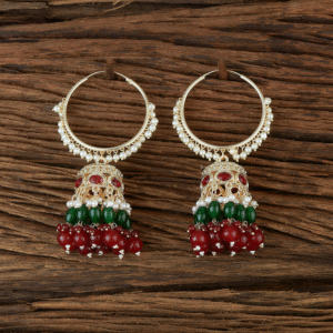 Ethnic Bali Jhumka Earring - Maroon & Bottle Green Beads - KJ107792