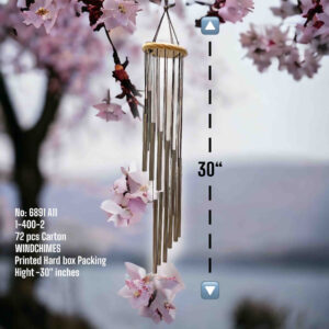 Wind Chime - Wooden Top and Metal Pipes - Silver Rods - SNX