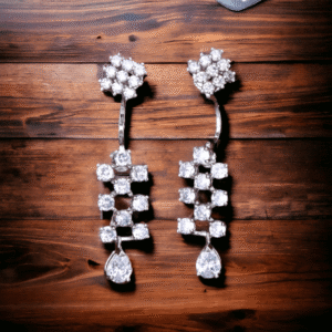 American Diamond Sandwich Concept Earrings - Silver Rhodium Polish