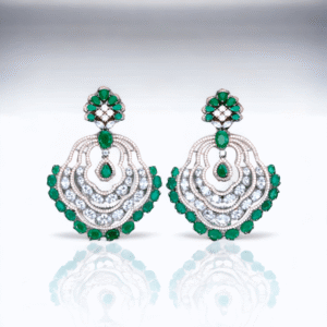 American Diamond Chandelier EarRings - Emerald Green Stone - Black Rhodium Victorian Polish - KJ104089