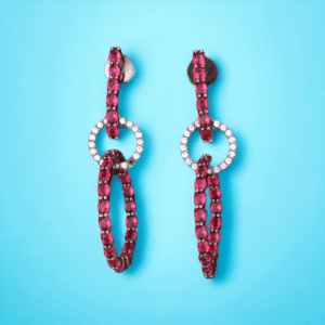 American Diamond Chandelier EarRings - Hydra Ruby (Pink) Stone - Black Rhodium Victorian Polish - KJ104066
