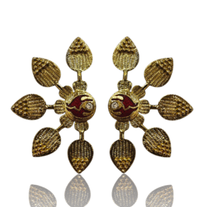 Ethnic Earrings - Maroon Enamel (Meena) - Mehndi Gold Gold Polish - VD16794