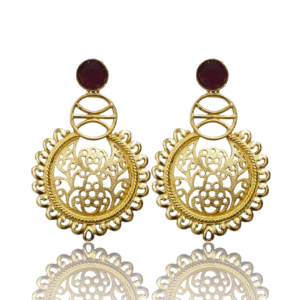 Ethnic Earrings - Maroon - Matte Gold Polish - VD41600