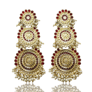 Ethnic Earrings - Maroon Stones and White Pearls - VD67300
