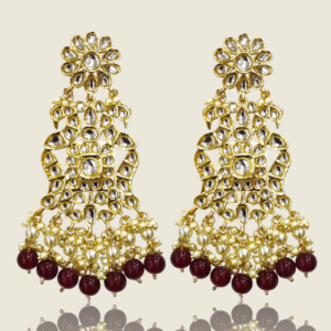 Ethnic Kundan Earrings - Maroon - KJ98742