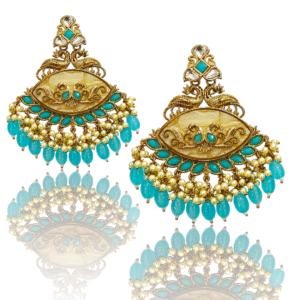 Turquoise (Firozi) Ethnic Earring - With Acrylic MOP & Pearl - KJ106569