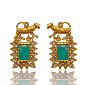 Turquoise (Firozi) Ethnic Earring - Matte Gold -106911