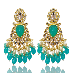Turquoise (Firozi) Ethnic Earring - Gold Polish - KJ99727