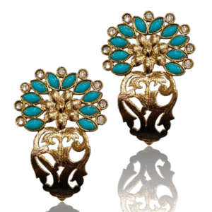 Turquoise (Firozi) Ethnic Earring - Mehndi Gold Polish - VD26837