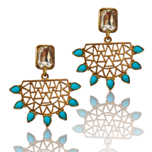 Turquoise (Firozi) Ethnic Earring - Mehndi Gold Polish - VD34121
