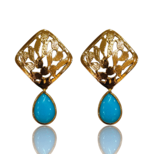 Turquoise (Firozi) Ethnic Earring - Mehndi Gold - VD24248