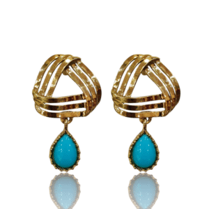 Turquoise (Firozi) Ethnic Earring - Mehndi Gold Polish - VD19407