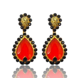 Orange Ethnic Earring - Orange & Black - Gold Polish - SS14533