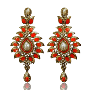 Orange Ethnic Earring - Enamel - Mehndi Gold Polish - VD19831