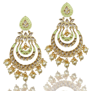 Statement Kundan Chaand Bali Earring - Mint (Pista) Green with Pearls - VD88868