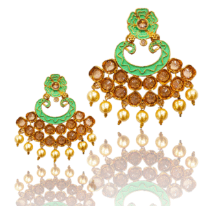 Statement Enamel Earring - Mint (Pista) Green Enamel with Pearls & LCT Diamonds - PR79083
