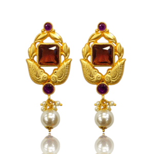 Wine (Purple) Ethnic Earring - Matte Gold Polish - VD42239