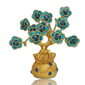 Evil Eye Tree - Table Top Show Piece with Golden Potli Bottom - Golden Polish