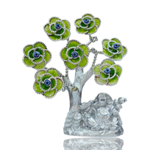 Evil Eye Tree - Table Top Show Piece with Laughing Buddha Idol - Silver Finish