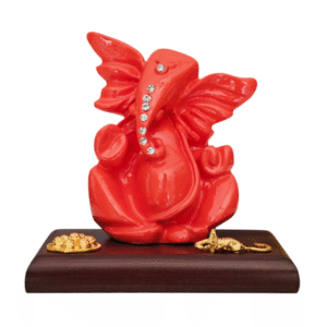 Small Ganesh Idol with Wooden Base - Show Piece - Religious Idol - Ideal for Car Dashboard