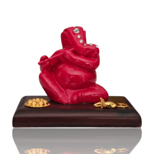 Small Ganesh Idol with Wooden Base - Show Piece - Religious Idol - Ideal for Car Dashboard