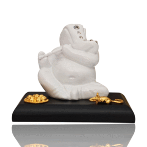 Small Ganesh Idol with Wooden Base - Show Piece - Religious Idol - Ideal for Car Dashboard