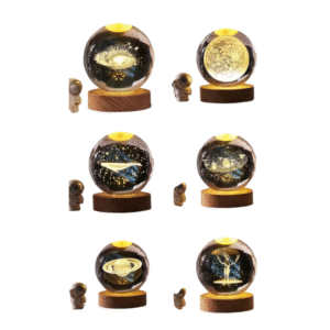 3D Milky Way Crystal Ball Night Light | Dimmable Engraved LED Glass Ball Table Lamp with USB and Wooden Base for Home Decor, Office, Birthday Gift, Housewarming & Kids Bedroom