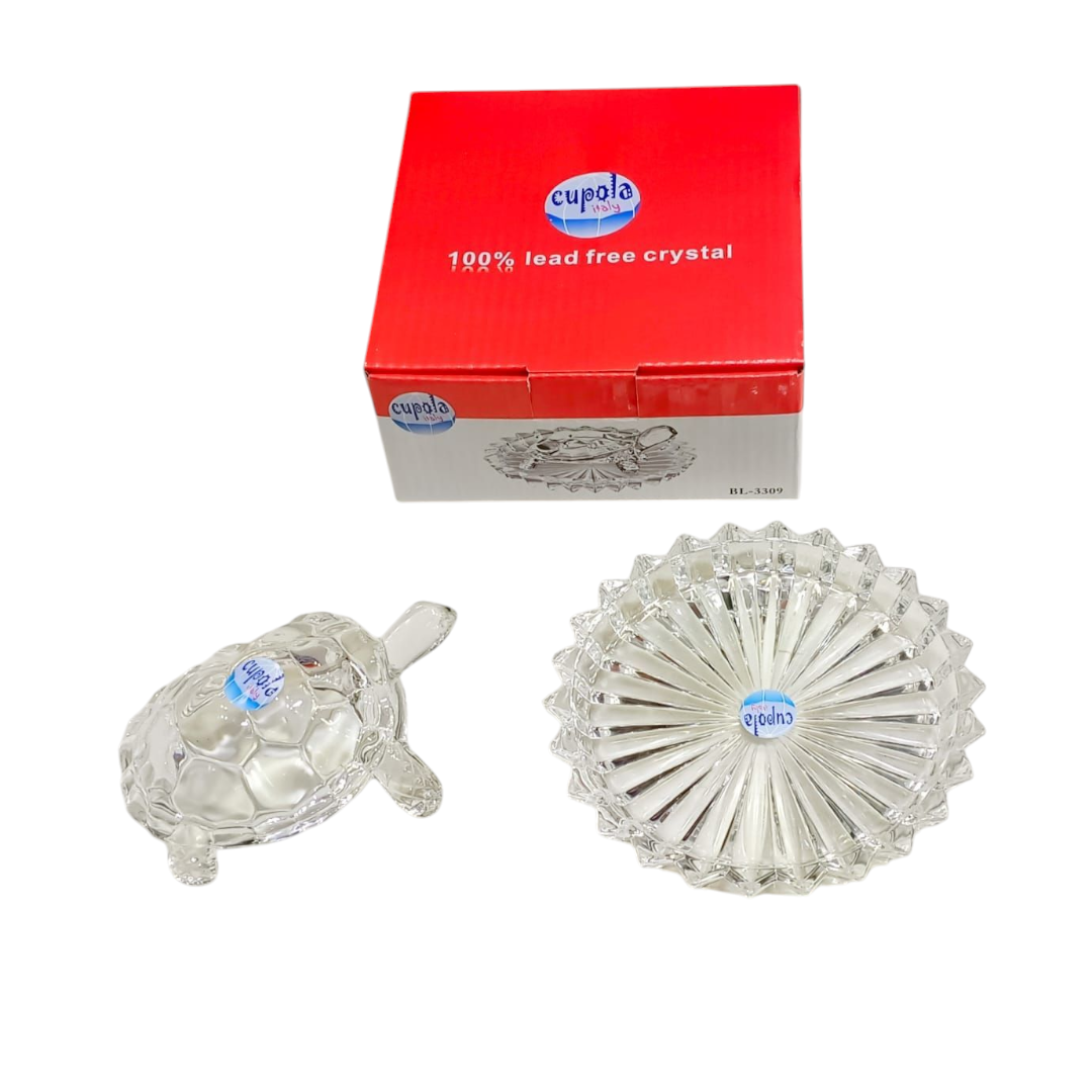 Crystal Glass Feng Shui Wealth Vastu Turtle with Tray - Crystal Tortoise for Good Luck, Prosperity, and Protection - Home & Office Decor - Healing Energy Figurine