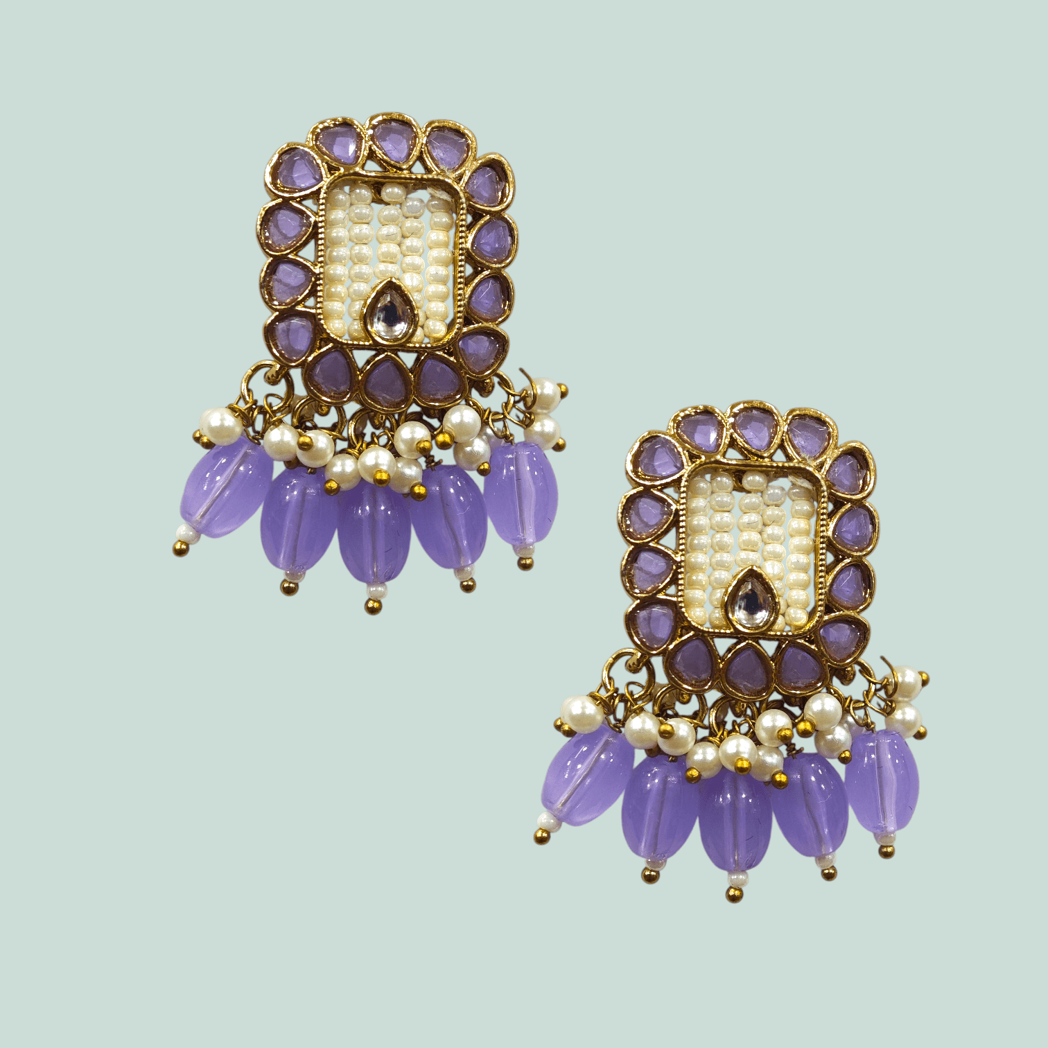 ANTIQUE GOLD TOPS WITH PEARLS AND LILAC COLOR BEADS - KJ108584