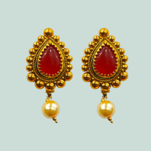 Ethnic Earring - Antique Gold Polish Tops - Orange - VD