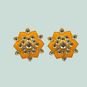Ethnic Earring - Gold Polish Tops - Orange Enamel - KJ97325