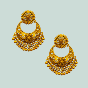 Ethnic Earring - Matte Gold Polish Tops -  KJ84643