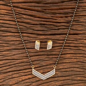 American Diamond Mangal Sutra with Maching Earrings in 18 inch Black Bead Chain - KJ