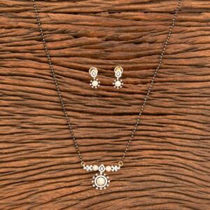 American Diamond Mangal Sutra with Matching Earrings in 18 inch Black Bead Chain - KJ