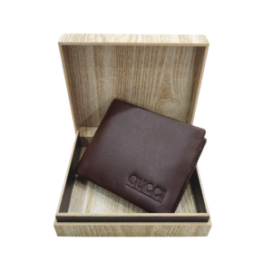 Mens Wallet - Wooden Box Packing - High Quality - Soft Vegan Leather Finish - GUCCI - Brown