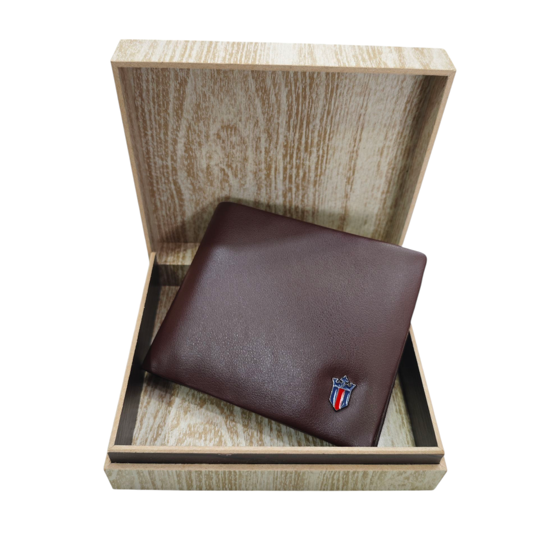 Mens Wallet - Wooden Box Packing - High Quality - Soft Vegan Leather Finish - LOUIS PHILIPPE - Dark Brown