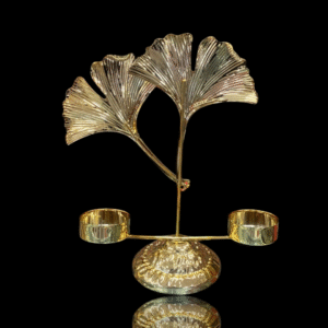 Metal Candle Stand - Double T-lite Holder - Gold Polish - Table Top - Show Piece