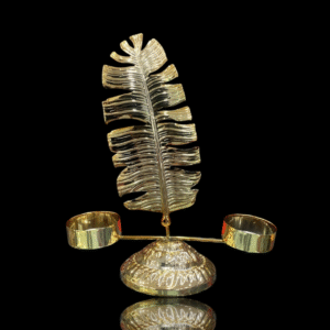 Metal Candle Stand - Double T-lite Holder - Gold Polish - Table Top - Show Piece