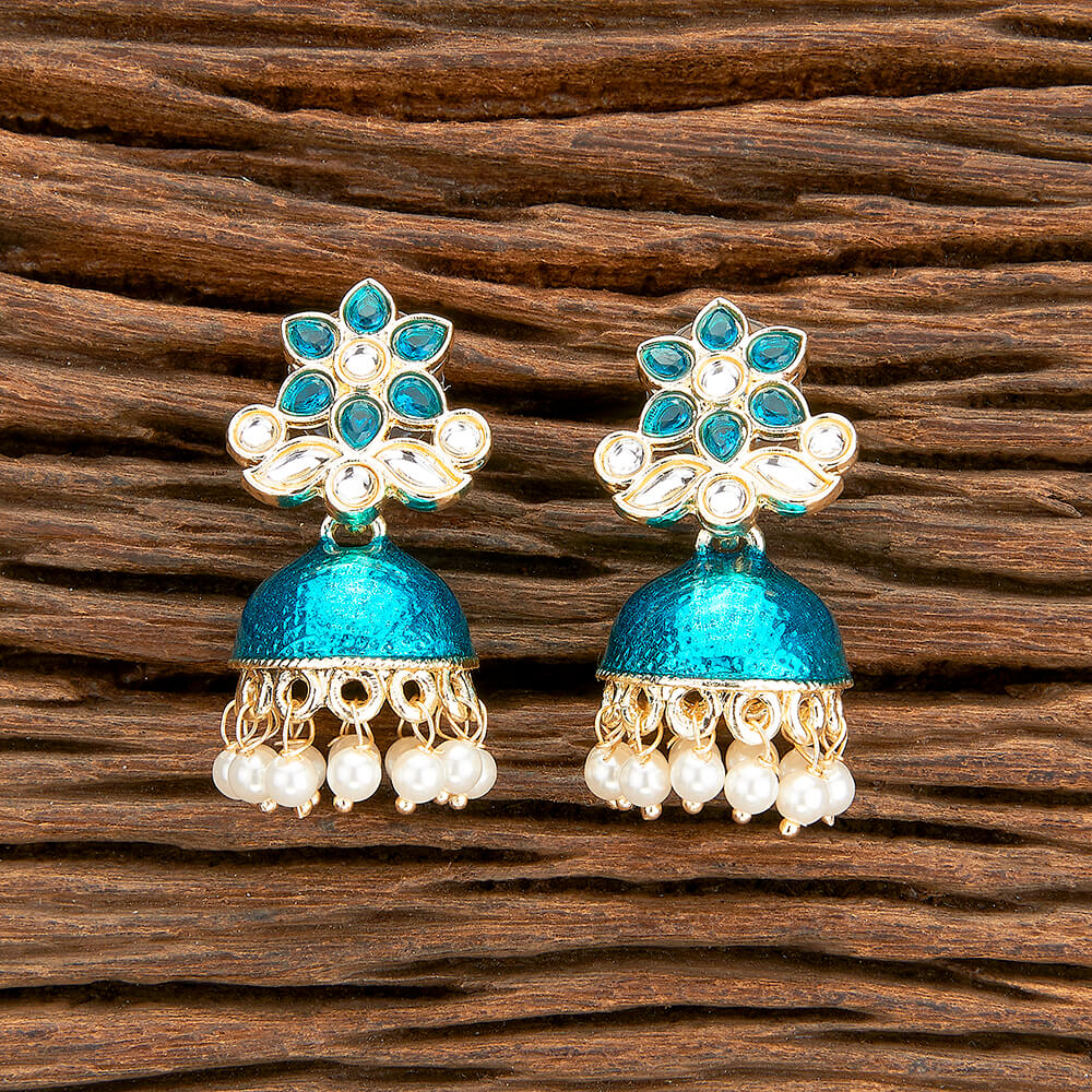 Teal (Rama) Green - Small Meenakari (Enamel) Jhumka EarRing - KJ10777