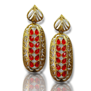 Red Ethnic Earring - Mehndi Green Polish - KJ34071